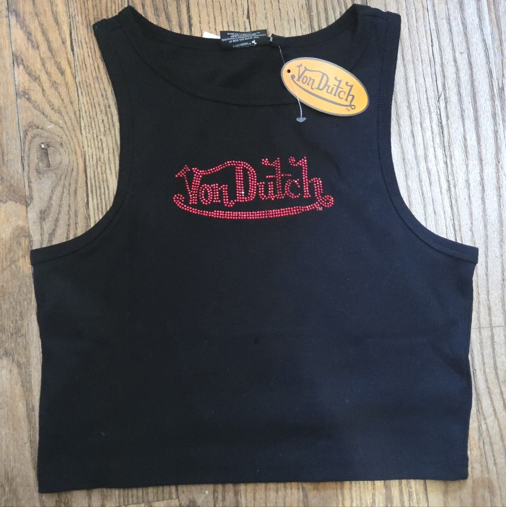 Von Dutch Black Tank with Red Embellished Logo